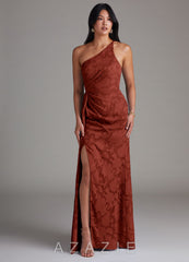 Azazie Mika Terracotta Sheath One Shoulder Floral Burnout Dress terracotta