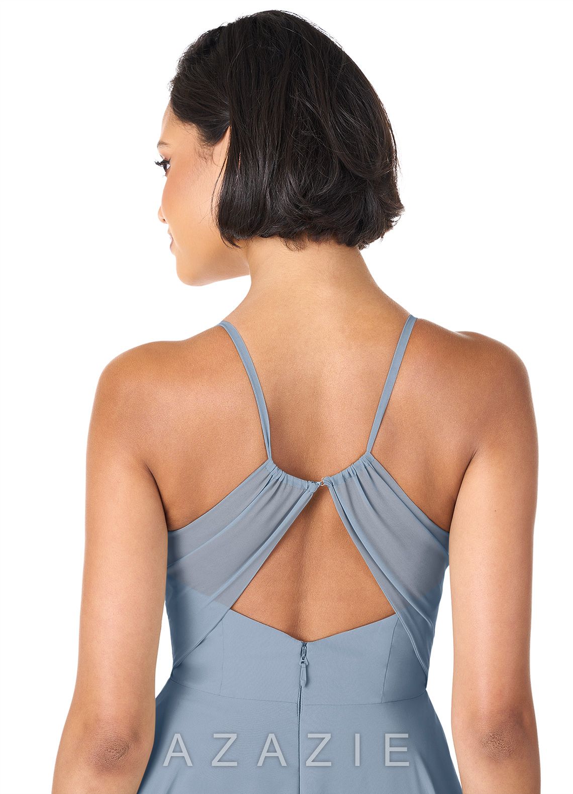 Azazie Avelina Dusty Blue A-Line V-Neck Pleated Chiffon Dress dusty_blue