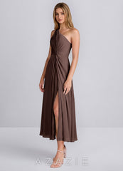 Hermine Ganache One Shoulder Satin Slit Midi Dress