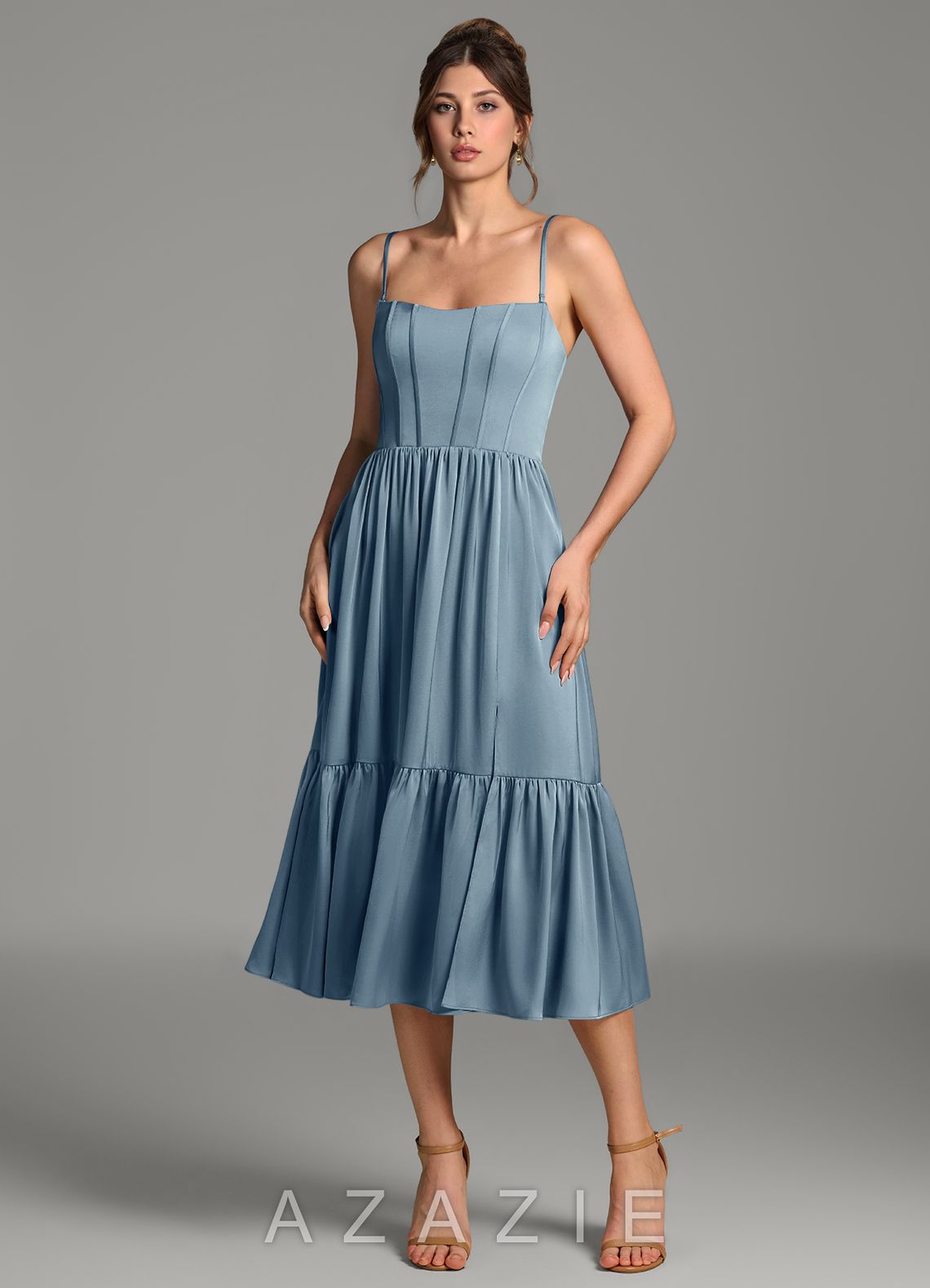 Azazie Delphina Dusty Blue A-Line Corset Stretch Satin Convertible Dress dusty_blue