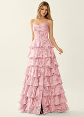 Wrenana Coral Pink Textured Floral Jacquard Prom Dress  sp_coral_pink_#cp134838