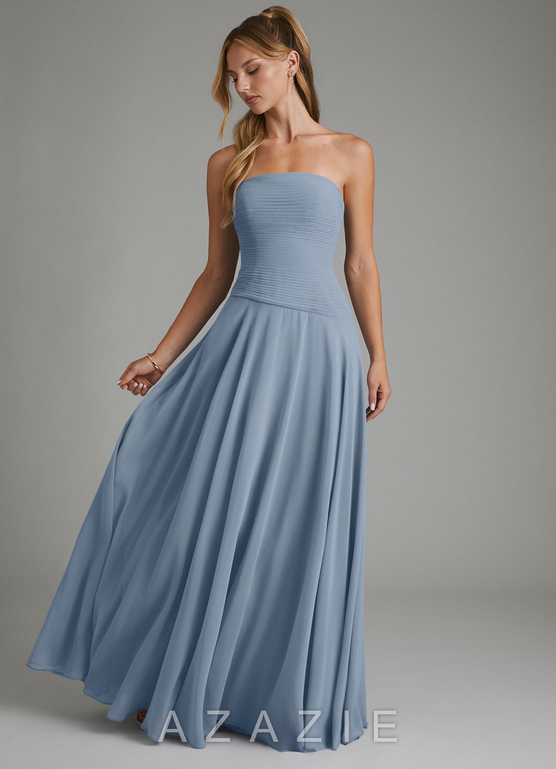 Azazie Layla Dusty Blue A-Line Strapless Chiffon Dress