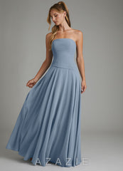 Azazie Layla Dusty Blue A-Line Strapless Chiffon Dress