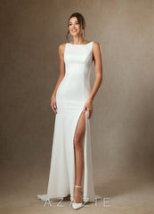 Azazie Raven Diamond White Sand Mermaid Side Slit Tulle Dress