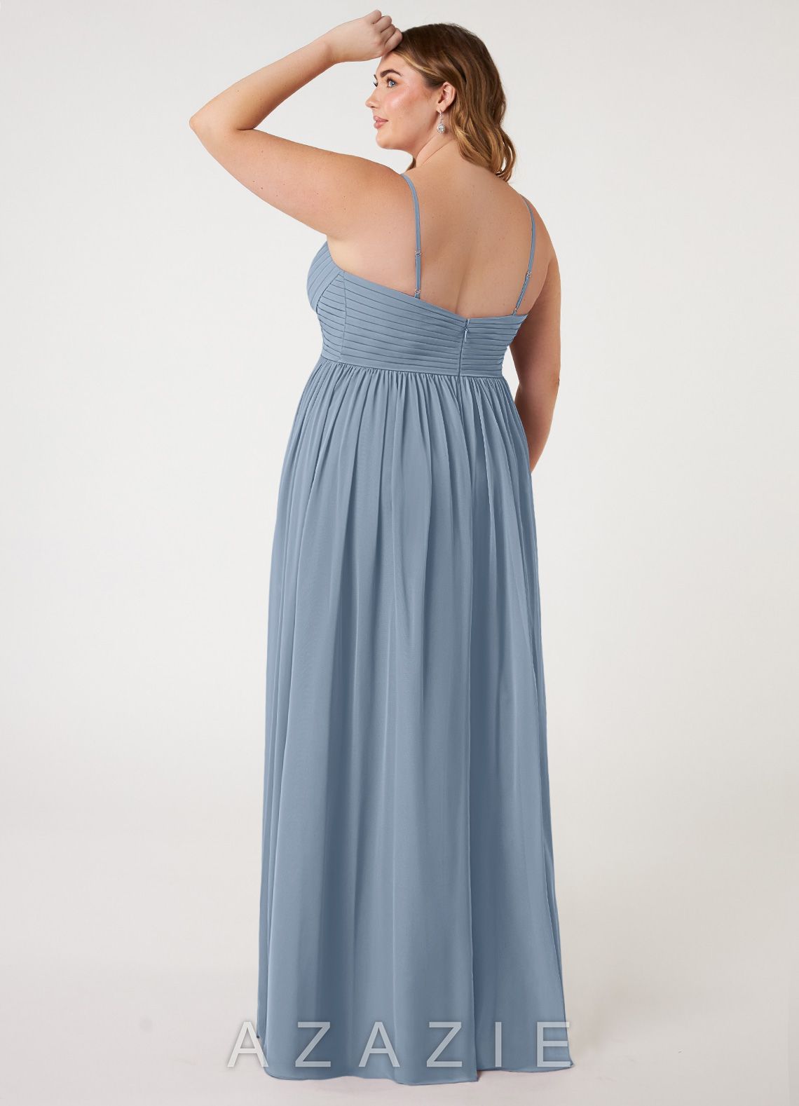 Azazie Alia Dusty Blue A-Line Pleated Chiffon Dress dusty_blue
