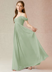 Azazie Kaitlynn Junior Dusty Sage A-Line Off the Shoulder Chiffon Dress dusty_sage