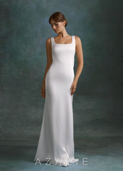 Azazie Galina Diamond White Mermaid Square Neckline Stretch Satin Dress diamond_white