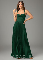 Azazie Avenelle Dark Green A-Line Corset Stretch Satin Dress dark_green