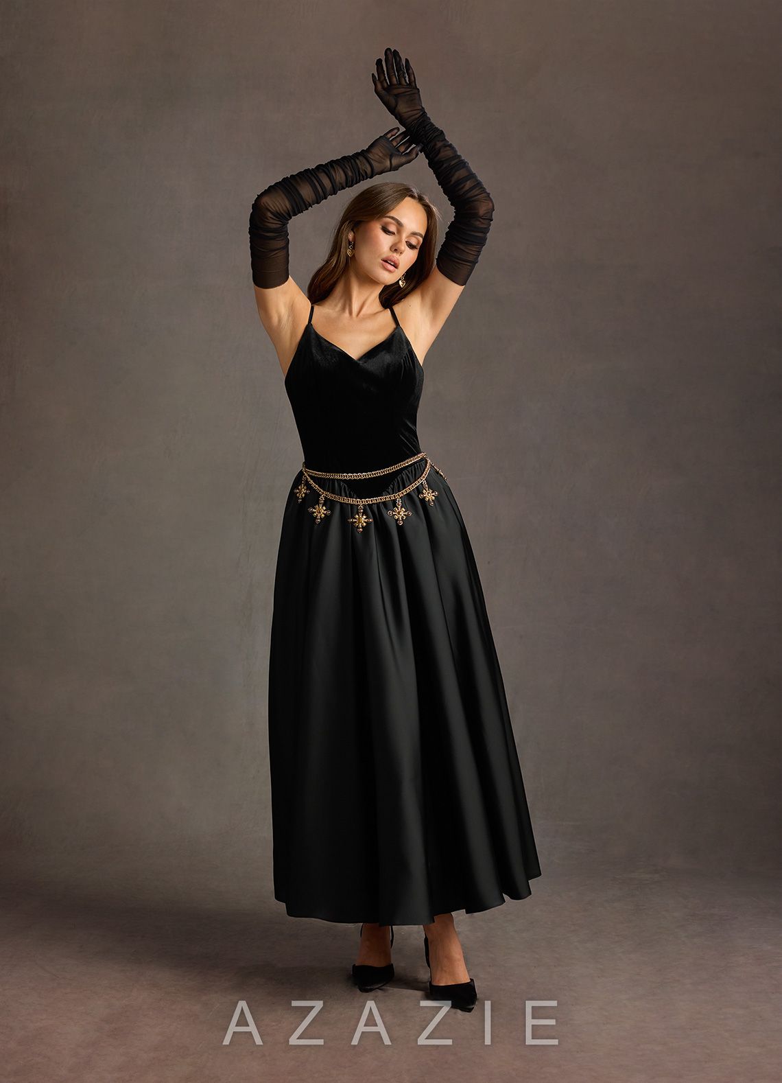 Pandora {color} Dropped Waist Maxi Dress  black