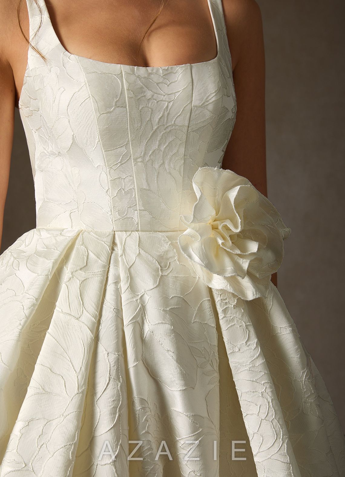 Azazie Ruby Antique White Ball-Gown with Pockets Floral Jacquard Dress antique_white