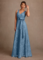 Azazie Luanne Steel Blue A-Line Pleated Floral Burnout Dress steel_blue