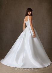 Azazie Cynthia Diamond White Ball-Gown with Pockets Stretch Mikado Dress
