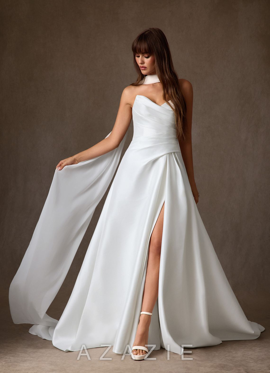 Azazie Adinah Diamond White A-Line Strapless Mikado Dress diamond_white