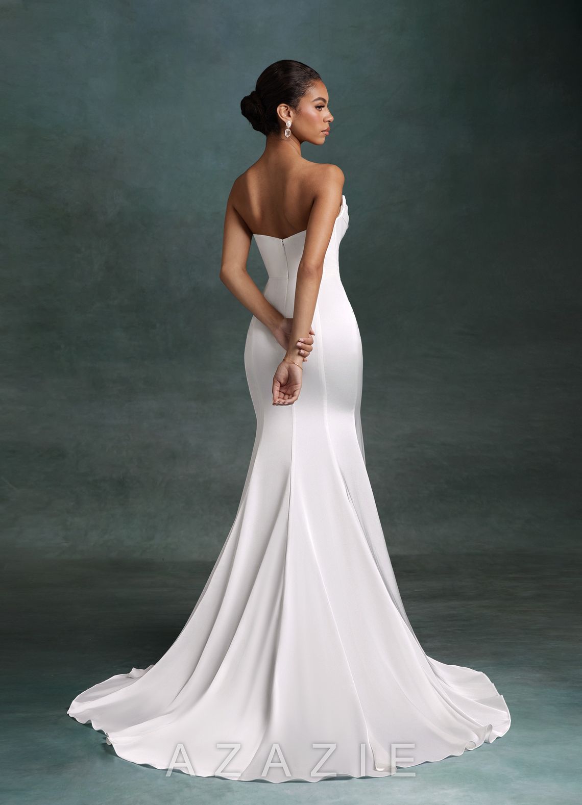 Azazie Tessa Diamond White Mermaid Strapless Stretch Satin Dress diamond_white