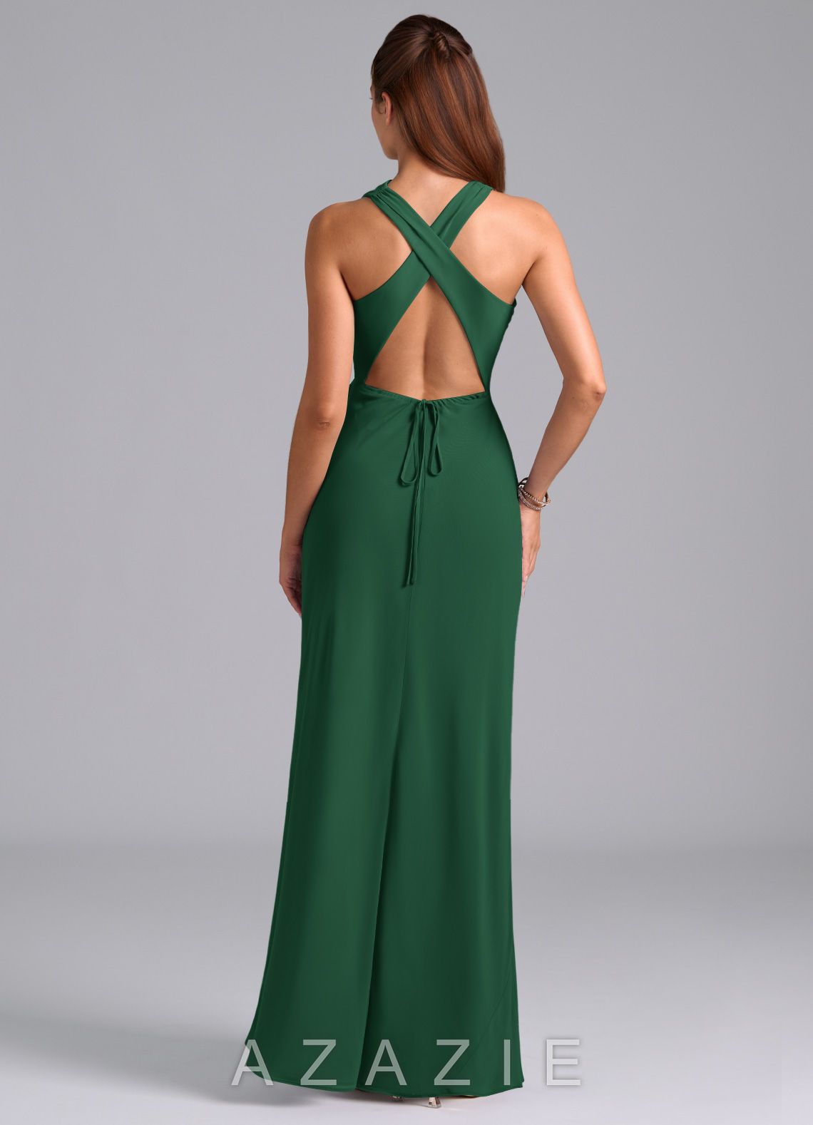 Azazie Evadne Dark Green Sheath Pleated Chiffon Dress dark_green