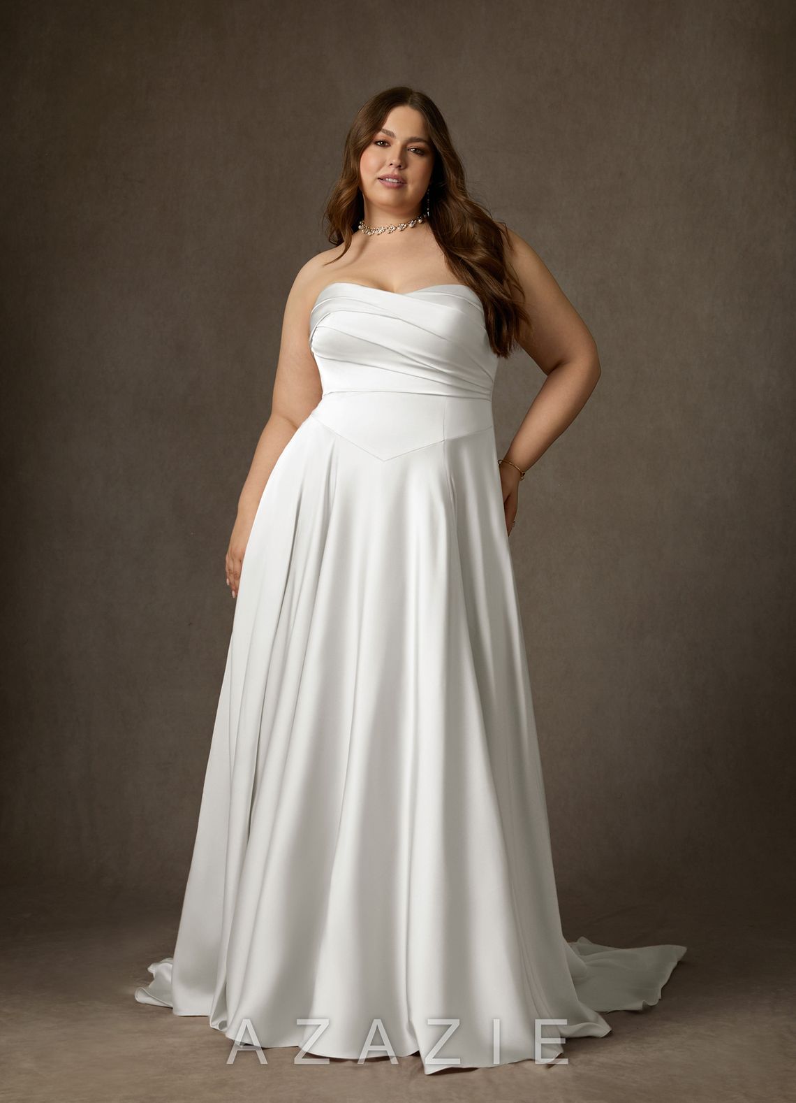 Azazie Alta Diamond White A-Line Strapless Stretch Satin Dress diamond_white