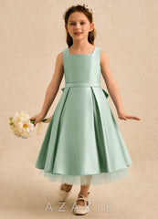 Azazie Josie Agave A-Line Pleated Matte Satin Dress agave