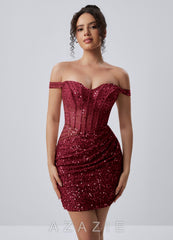 Valentinella Burgundy Corset Sequin Embroidery Beading Mesh Mini Dress