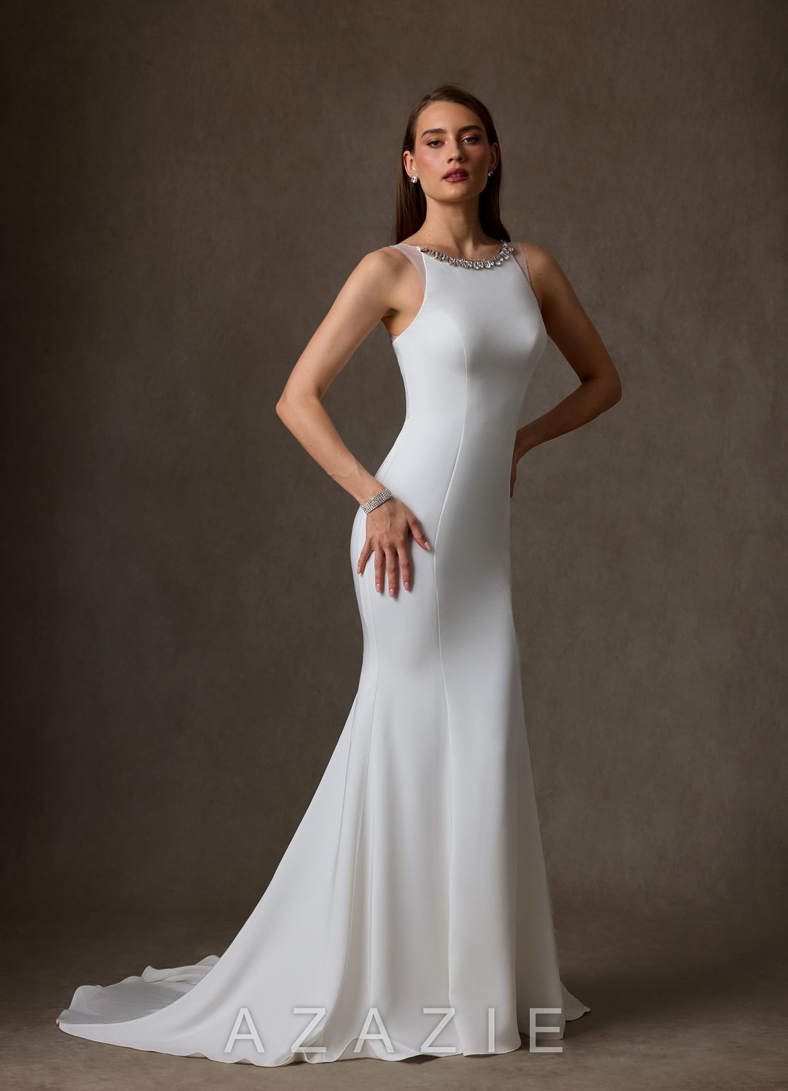 Azazie Naia Diamond White Mermaid Crepe Back Satin Dress diamond_white