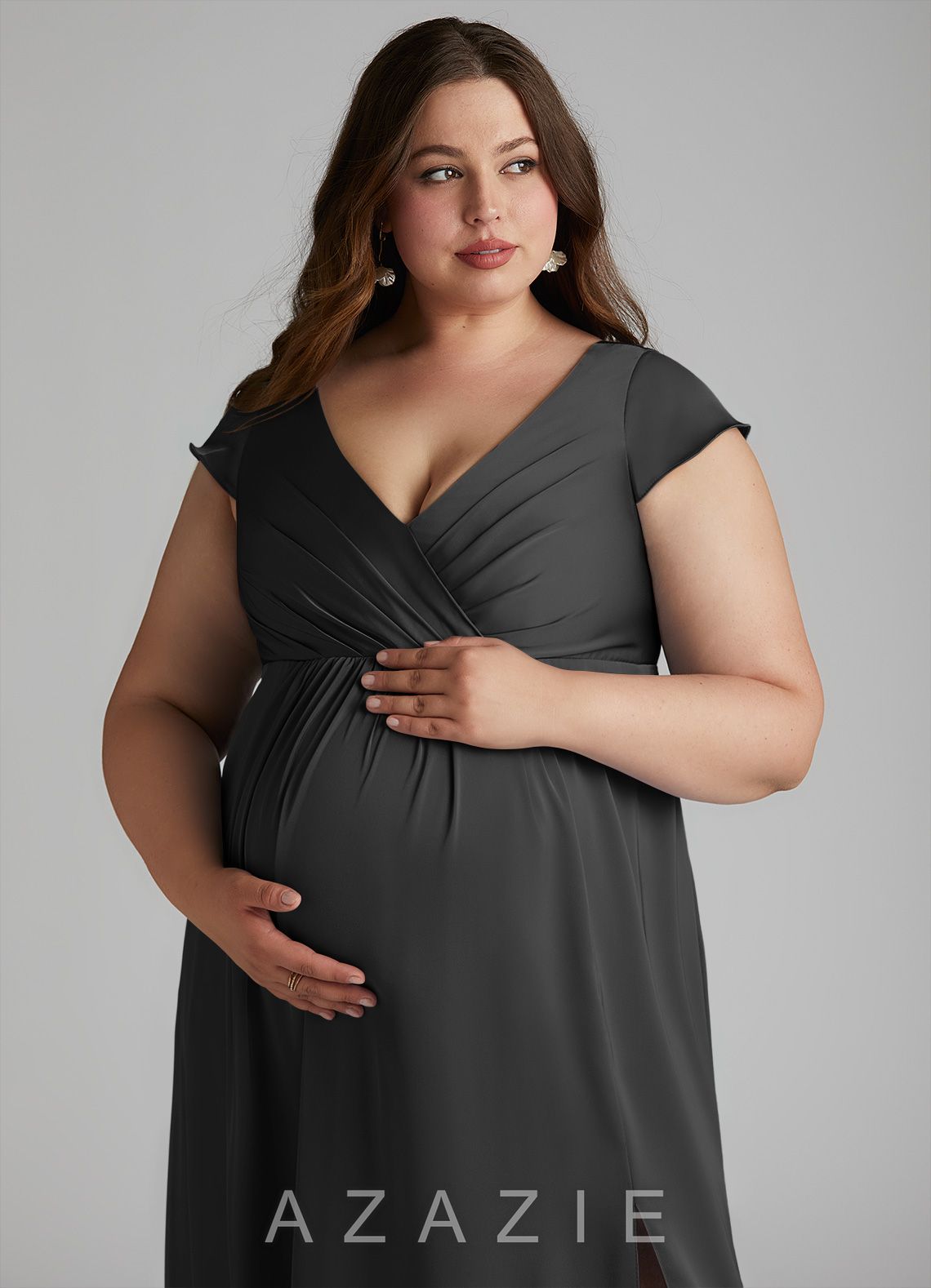 Azazie Allessia Stretch Satin Dress A-Line Pleated Stretch Satin Floor-Length Dress black