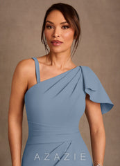Azazie Haddie Dusty Blue Sheath One Shoulder Stretch Crepe Dress dusty_blue