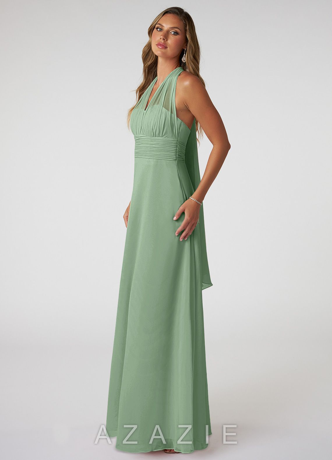 Azazie Fifi Matcha A-Line Strapless Chiffon Convertible Dress matcha