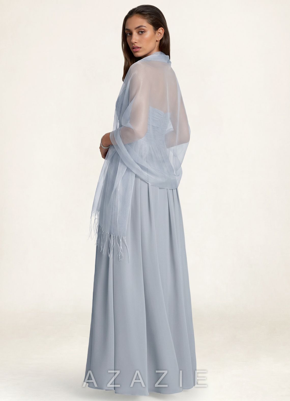 Azazie Sheer Tassel Organza Shawl  dusty_blue