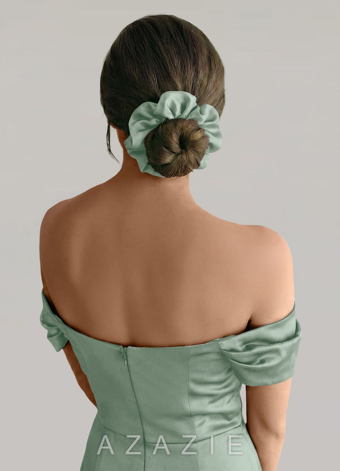 Matching Color Mixed Color Bridesmaid Stretch Satin Over Size Scrunchie Set  agave/white_alabaster