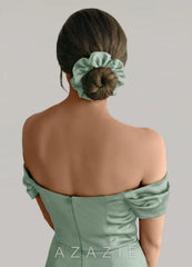 Matching Color Mixed Color Bridesmaid Stretch Satin Over Size Scrunchie Set  agave/white_alabaster
