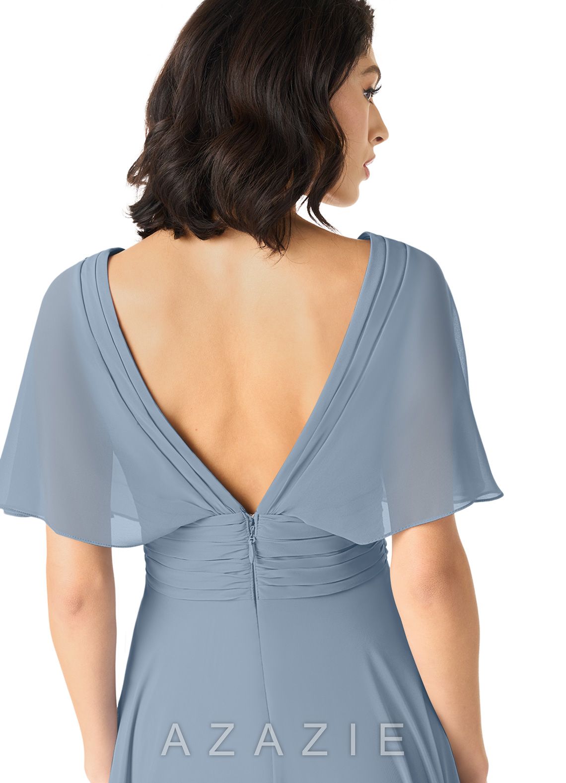 Azazie Pamela Dusty Blue A-Line V-Neck Pleated Chiffon Dress dusty_blue