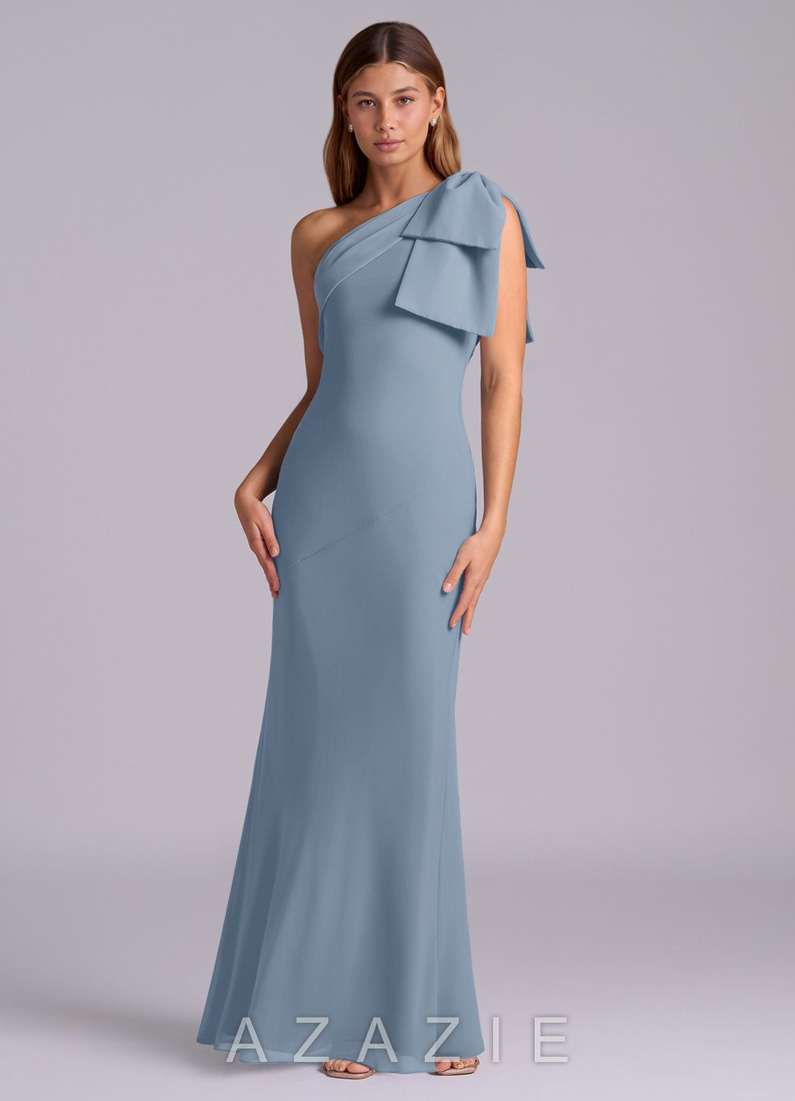 Azazie Yuanna Dusty Blue Mermaid One Shoulder Chiffon Dress dusty_blue