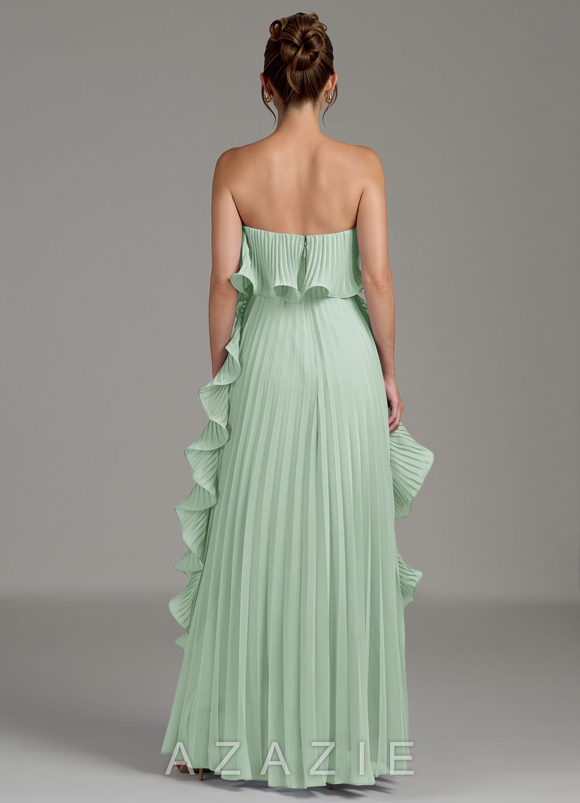 Azazie Alexia Agave A-Line Ruched Chiffon Dress agave