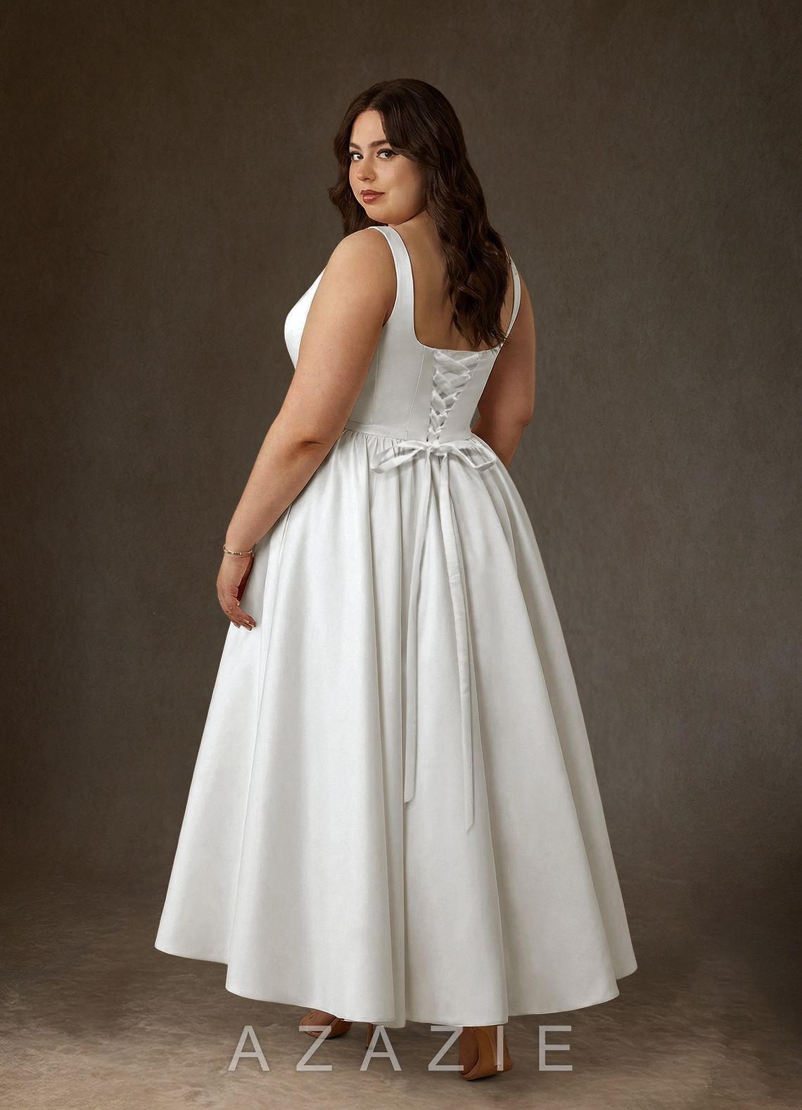 Azazie Verina Diamond White A-Line with Pockets Satin Dress