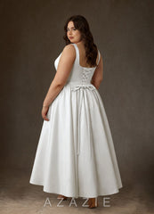 Azazie Verina Diamond White A-Line with Pockets Satin Dress
