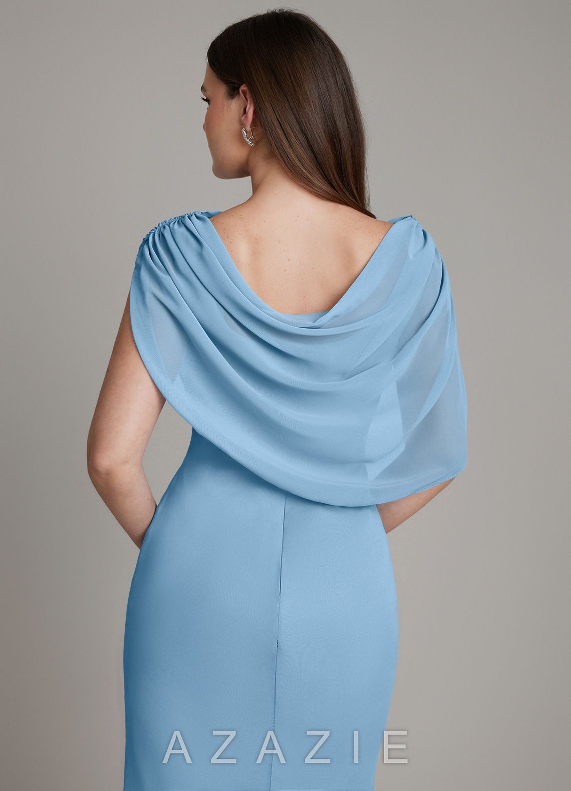 Azazie Hadley Steel Blue Mermaid Pleated Chiffon Dress steel_blue