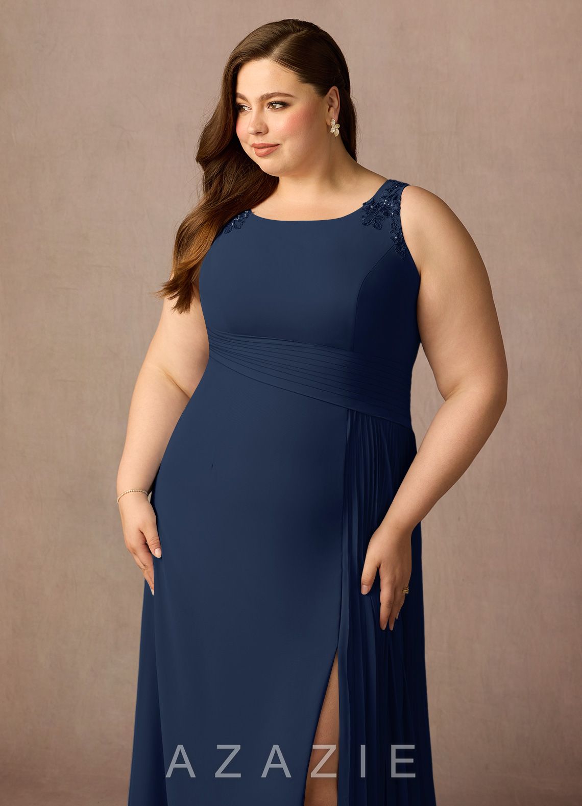 Azazie Galvan Dark Navy A-Line Sequins Chiffon Dress dark_navy