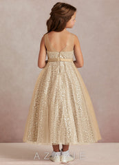 Azazie Siwa Champagne A-Line Beaded Tulle Dress champagne