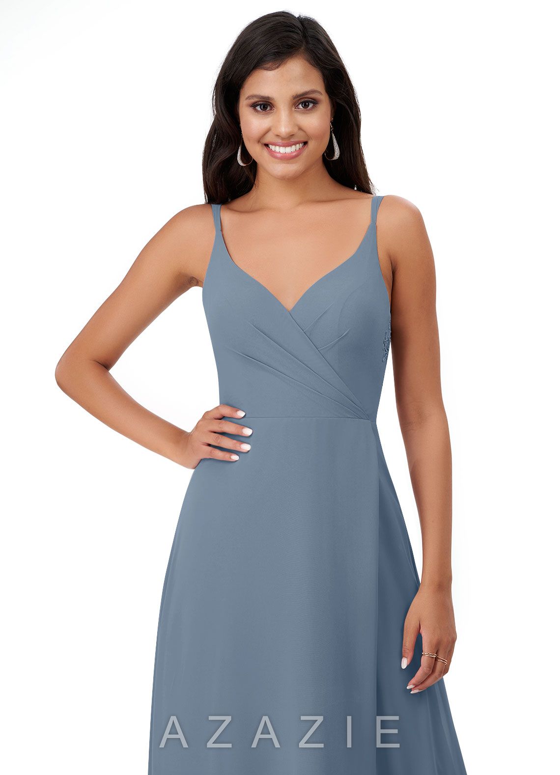 Azazie Lennon Dusty Blue A-Line Lace Chiffon Dress dusty_blue
