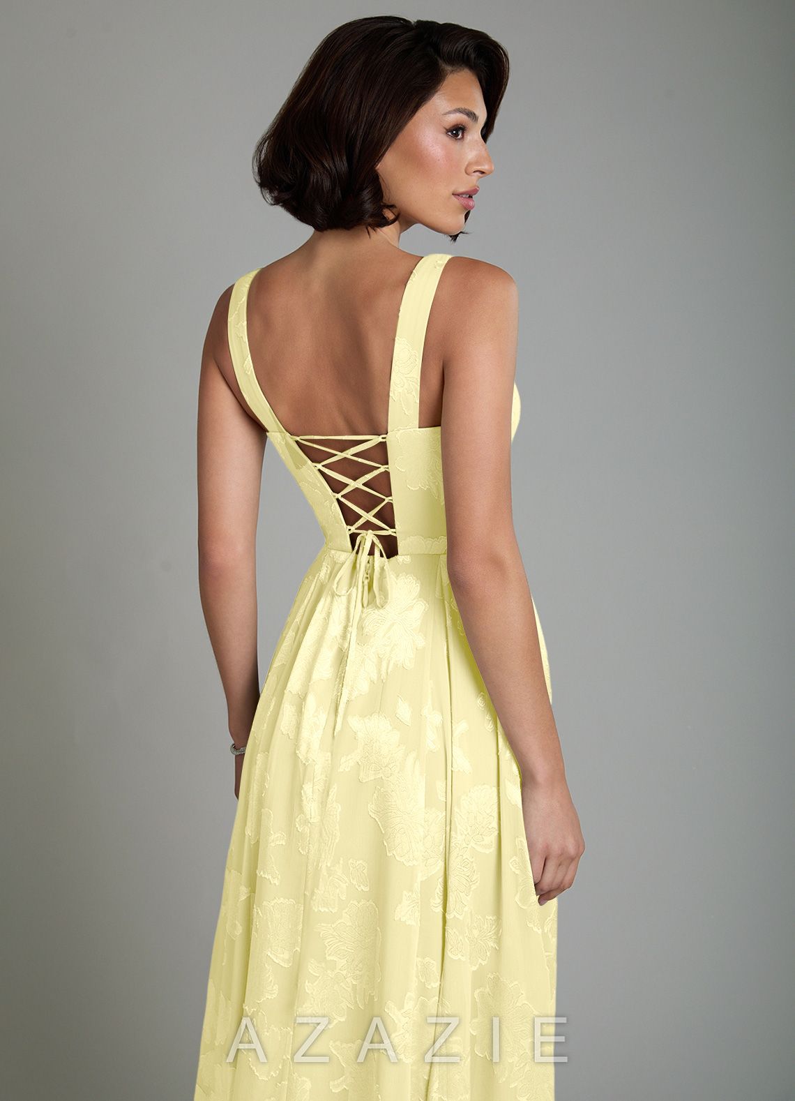 Azazie Persia Lemon Sorbet A-Line Corset Floral Jacquard Burnout Dress lemon_sorbet