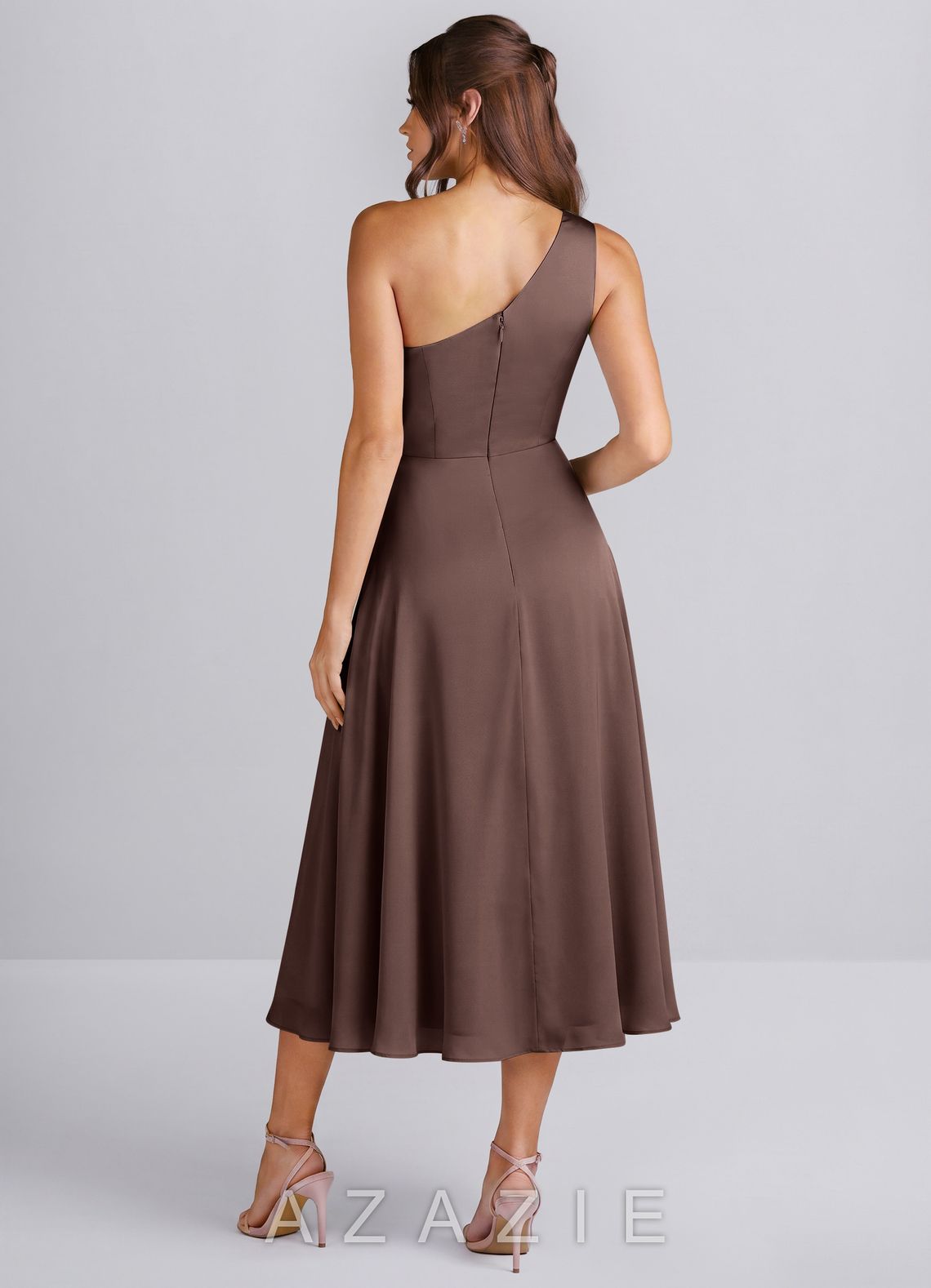 Hermine Ganache One Shoulder Satin Slit Midi Dress