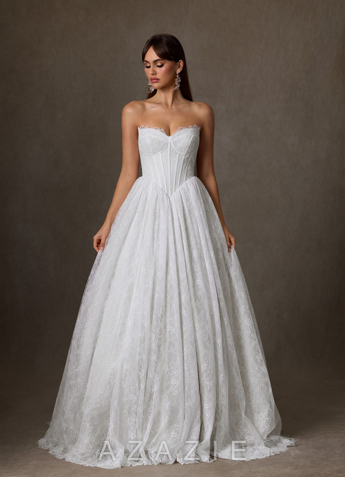 Azazie Sienna Diamond White A-Line Sweetheart Neckline Lace Dress diamond_white