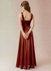 Azazie Jiya Junior Auburn A-Line Pleated Metallic Satin Dress auburn