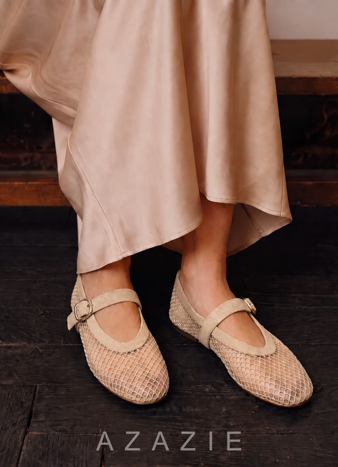 Celeste Rhinestone Mesh Mary Jane Flats  champagne