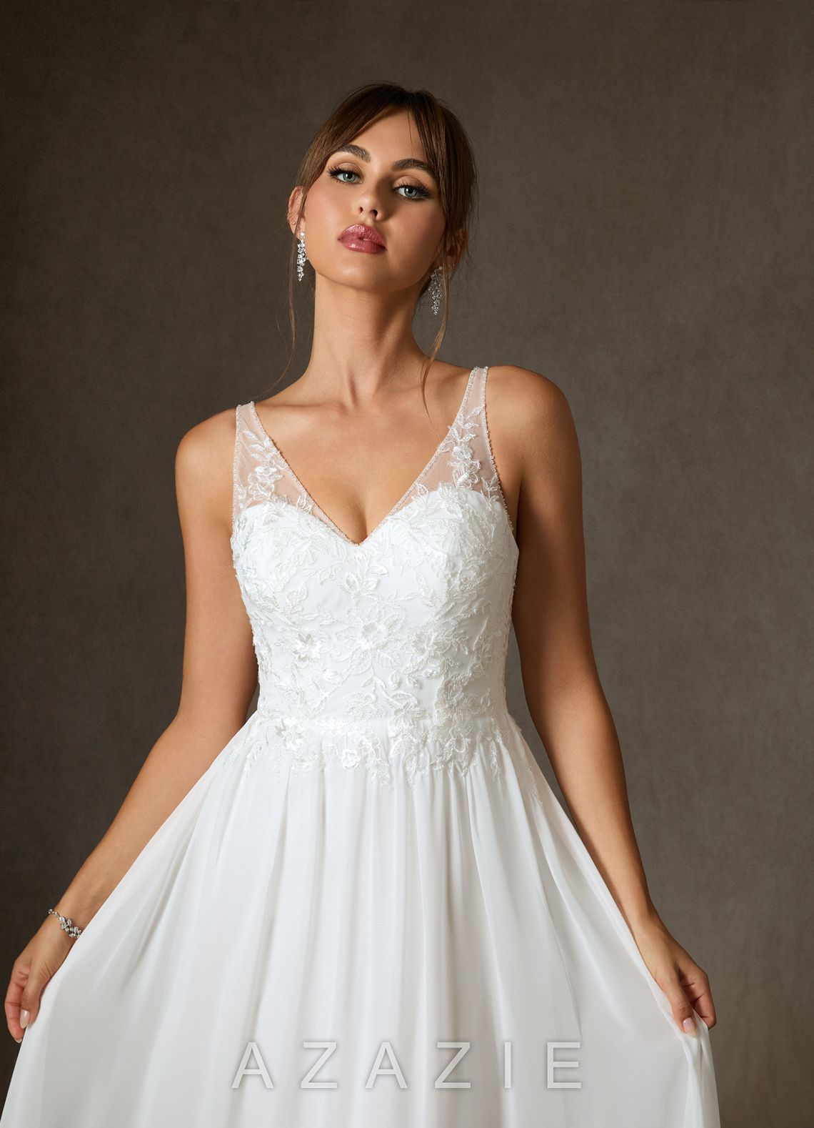 Azazie Carmella Wedding Dress Diamond White A-Line Sequins Chiffon Dress diamond_white