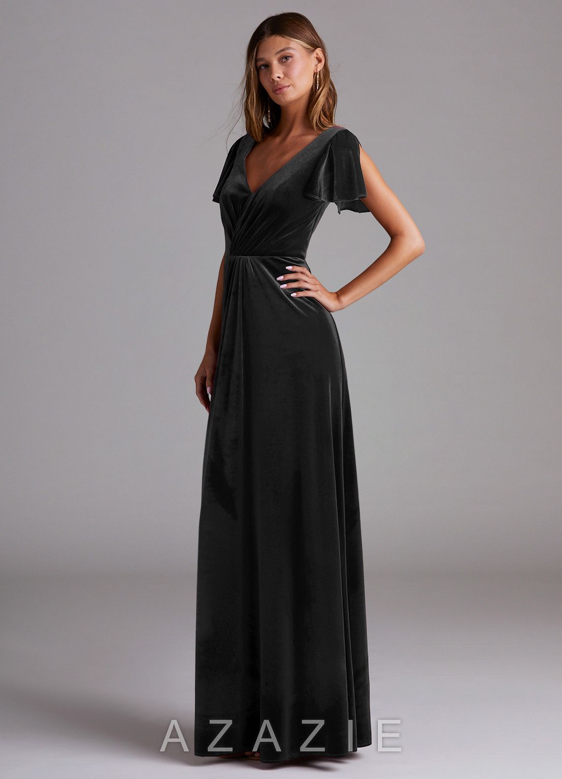 Azazie Soren Black A-Line Velvet Dress black