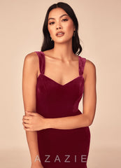 Azazie Lanessa Burgundy Mermaid V-Neck Keyhole Back Velvet Dress burgundy