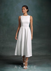 Azazie Maeve Diamond White A-Line with Pockets Crepe Back Satin Dress diamond_white