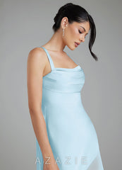 Azazie Piper Sky Blue Mermaid Pleated Stretch Satin Dress sky_blue