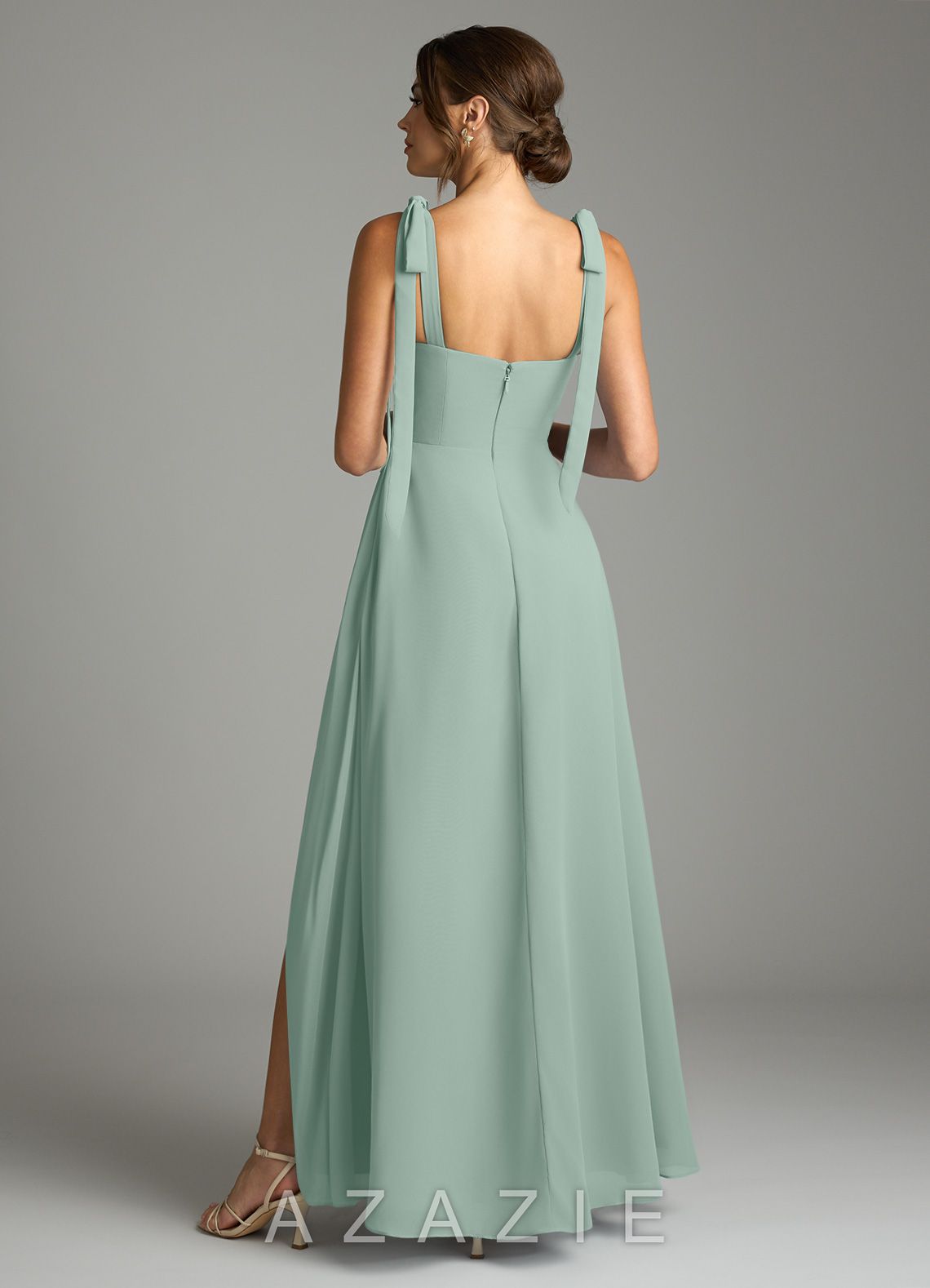 Azazie Debra Agave A-Line with Pockets Chiffon Convertible Dress agave