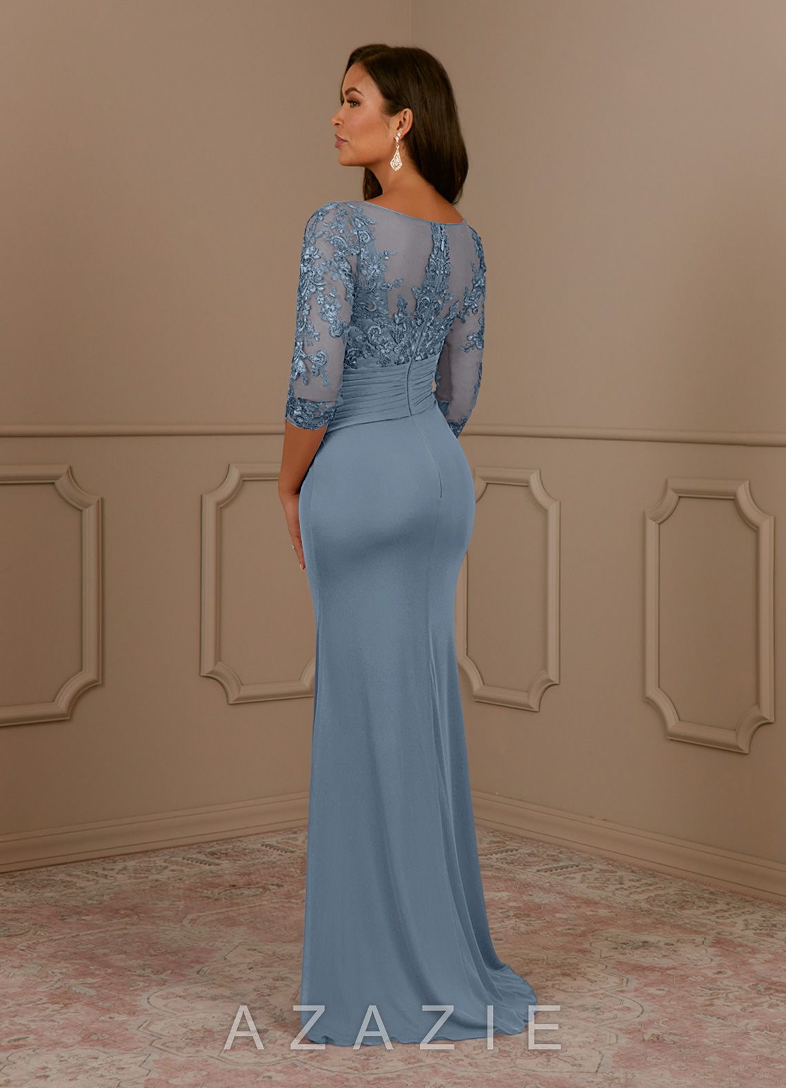 Azazie Fatemah Dusty Blue Mermaid Scoop Lace Lace Dress dusty_blue